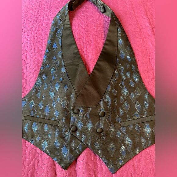 Tux vest , bright blue shimmer triangles size medium faux pockets – adjustable - Picture 1 of 4